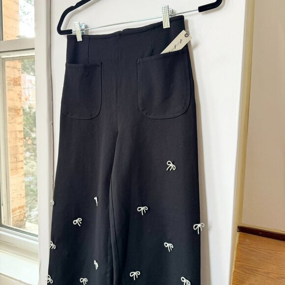 NWT Anthropologie The Colette Cropped Wide Leg Pants Maeve Bow Sequin Black - Picture 7 of 17